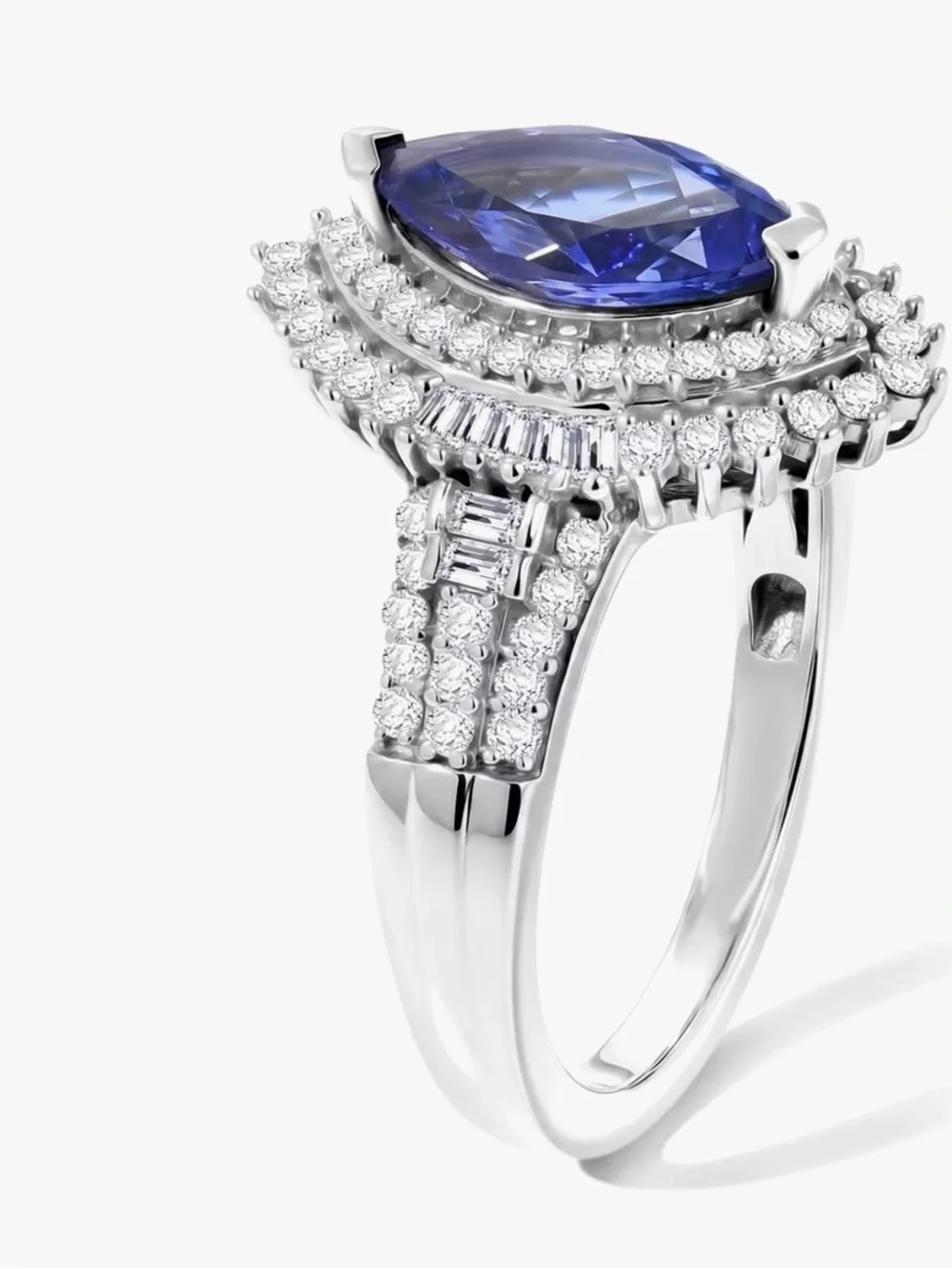 D'Joy Women’s Tanzanite/Diamond 1.50 ctw Halo Ring Sterling Silver Size 6 New